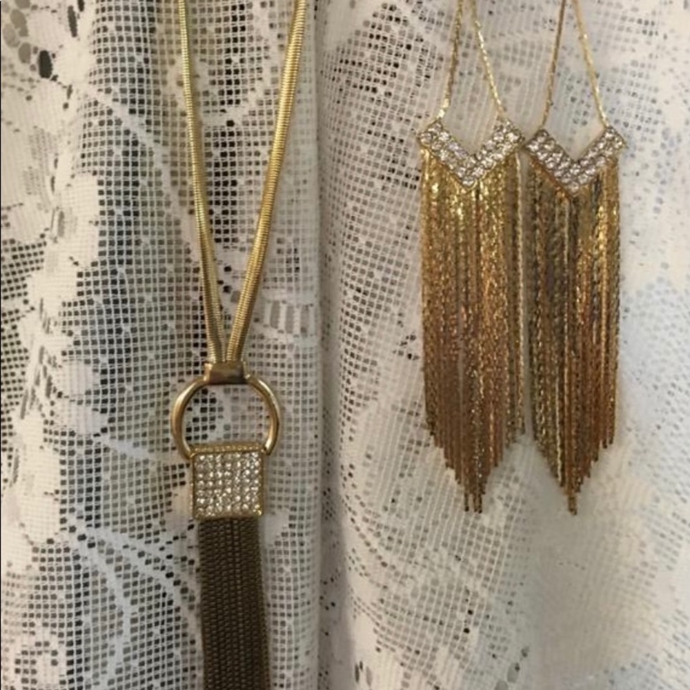 Rhinestone Statement Chain Necklace Earrings